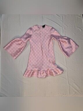 Cynthia Rowley Jane Gingham Bell Sleeve Ruffle Mini Dress Pink Size 10